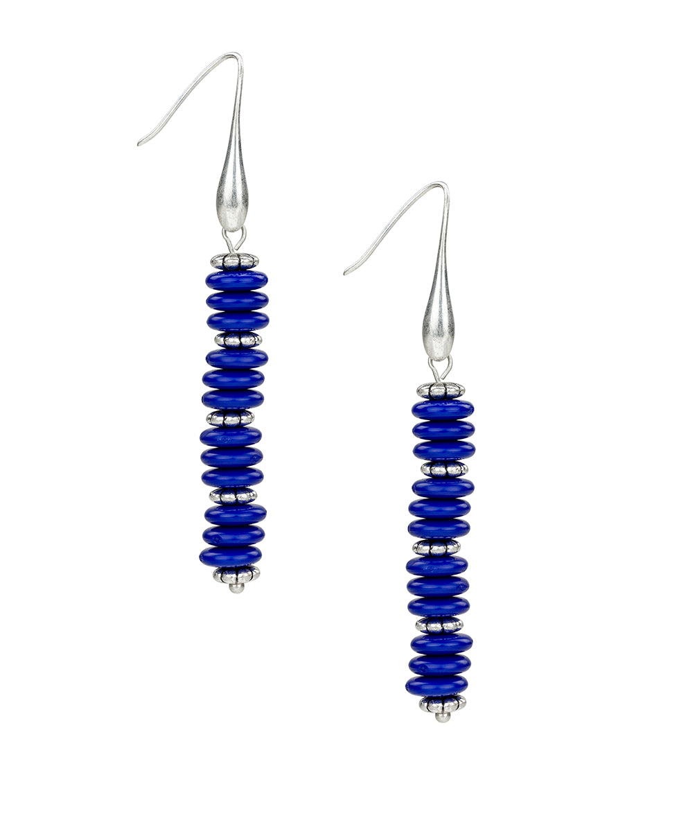 patricia nash Blue and Silver Beaded Stem Earrings Ceramic Bead