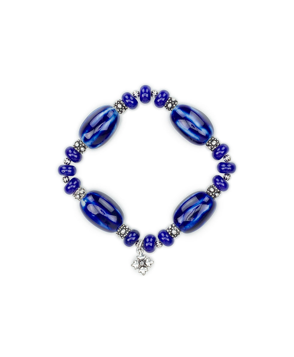 patricia nash Blue Textured Stretch Bracelet Ceramic Bead