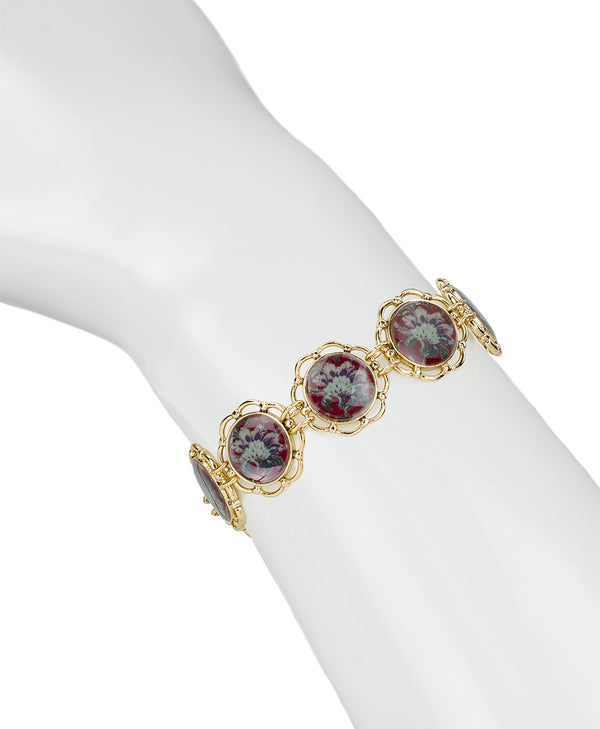 Patricia Nash Box Clasp Link Bracelet European Floral Tapestry