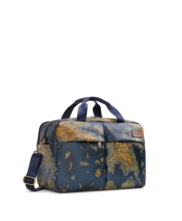 Patricia Nash Calise Carry‑On Bag Patina Coated Linen Canvas ‑ Greek Map