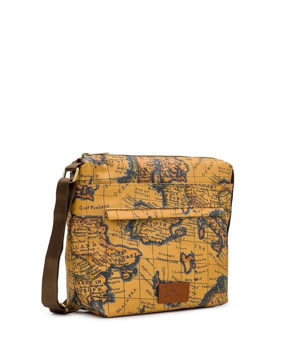 Patricia Nash Carmini Crossbody Patina Coated Linen Canvas — European Map Print
