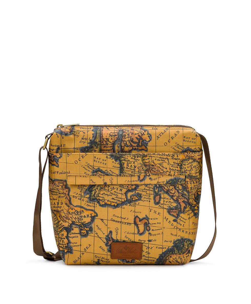 patricia nash Carmini Crossbody Patina Coated Linen Canvas — European Map Print