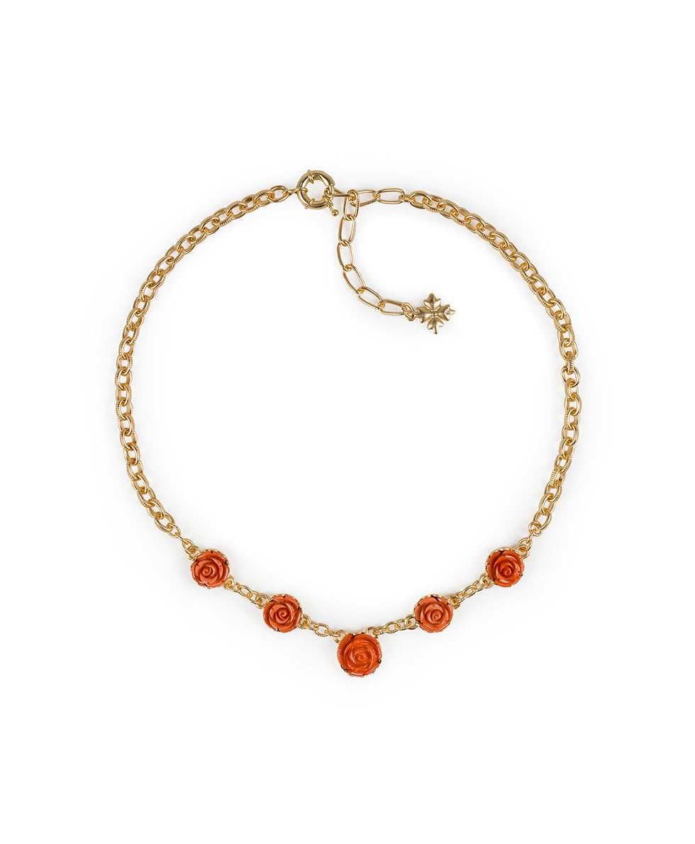 patricia nash Carved Rose Link Necklace Filigree and Flowers