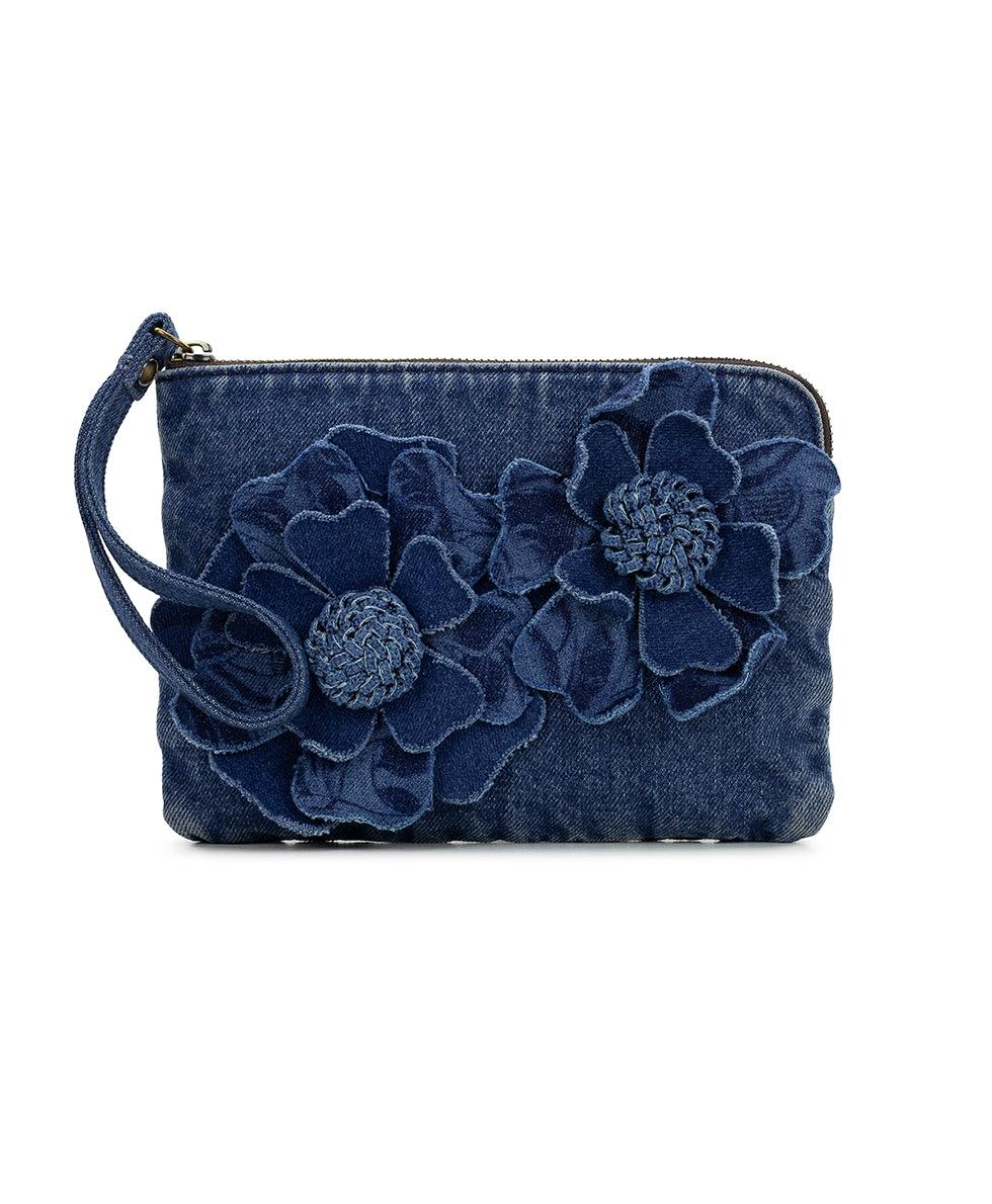 patricia nash Cassini Wristlet Floral Applique Denim