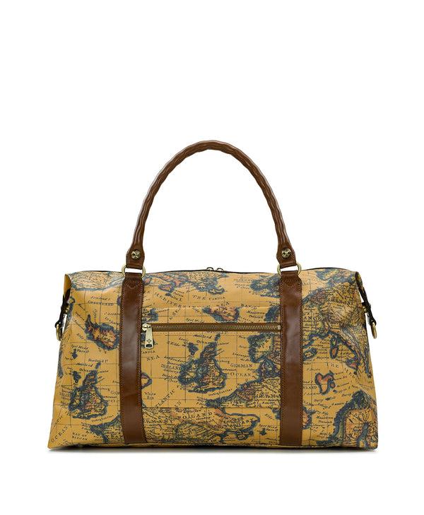 Patricia Nash Cerasella Duffel Bag Patina Coated Linen Canvas — European Map Print