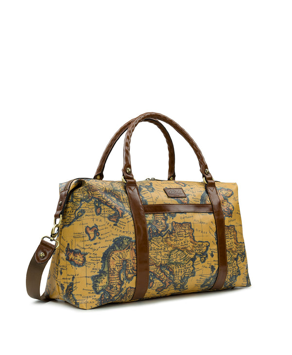 Patricia Nash Cerasella Duffel Bag Patina Coated Linen Canvas — European Map Print