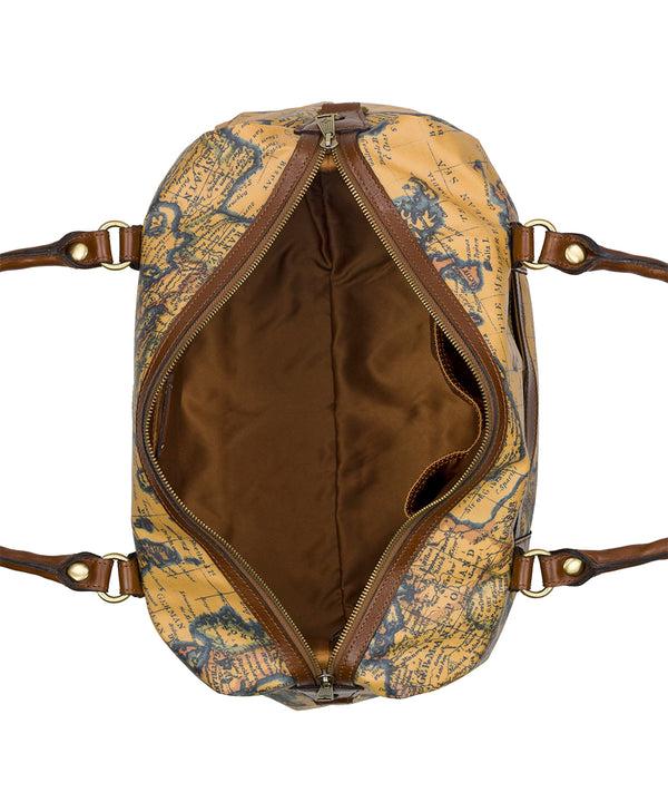 Patricia Nash Cerasella Duffel Bag Patina Coated Linen Canvas — European Map Print