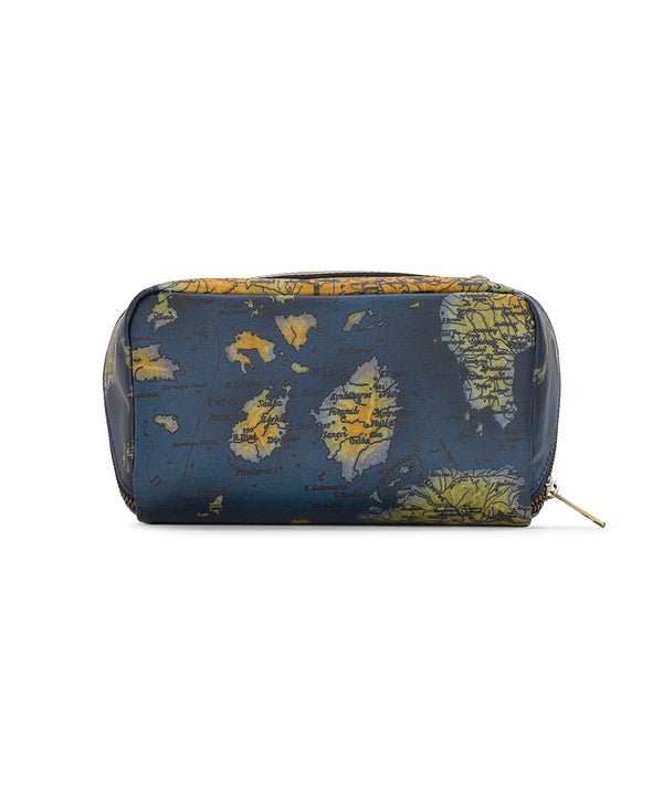 Patricia Nash Clancy Cosmetic Case Patina Coated Linen Canvas ‑ Greek Map