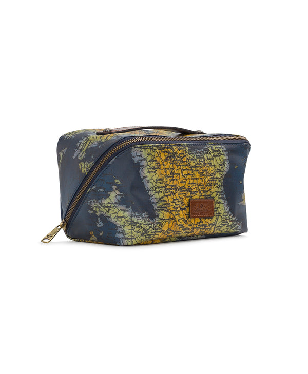 Patricia Nash Clancy Cosmetic Case Patina Coated Linen Canvas ‑ Greek Map