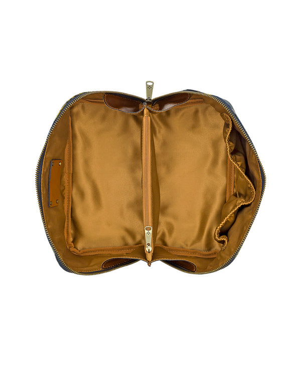 Patricia Nash Clancy Cosmetic Case Patina Coated Linen Canvas ‑ Greek Map