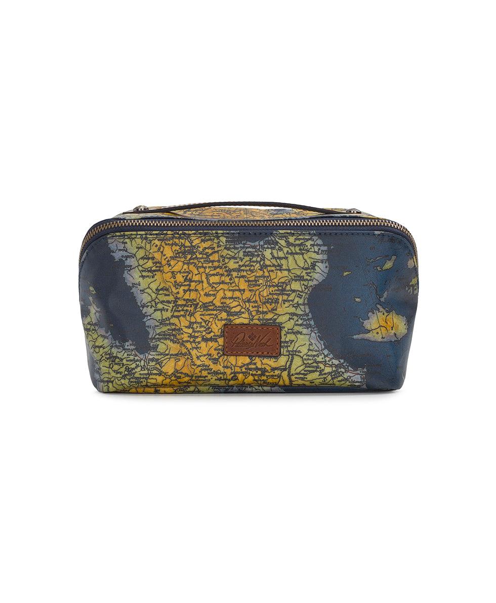 patricia nash Clancy Cosmetic Case Patina Coated Linen Canvas ‑ Greek Map