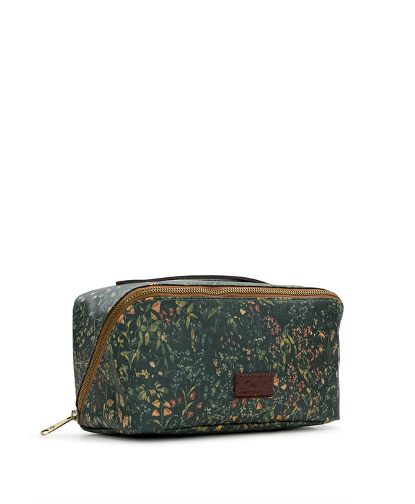 Patricia Nash Clancy Cosmetic Case Patina Coated Linen Canvas ‑ Tuscan Fields