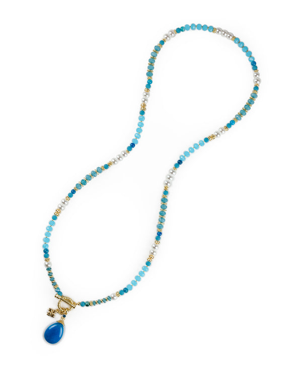 Patricia Nash Convertible Bead Necklace Eclectic Bead — Blue And White