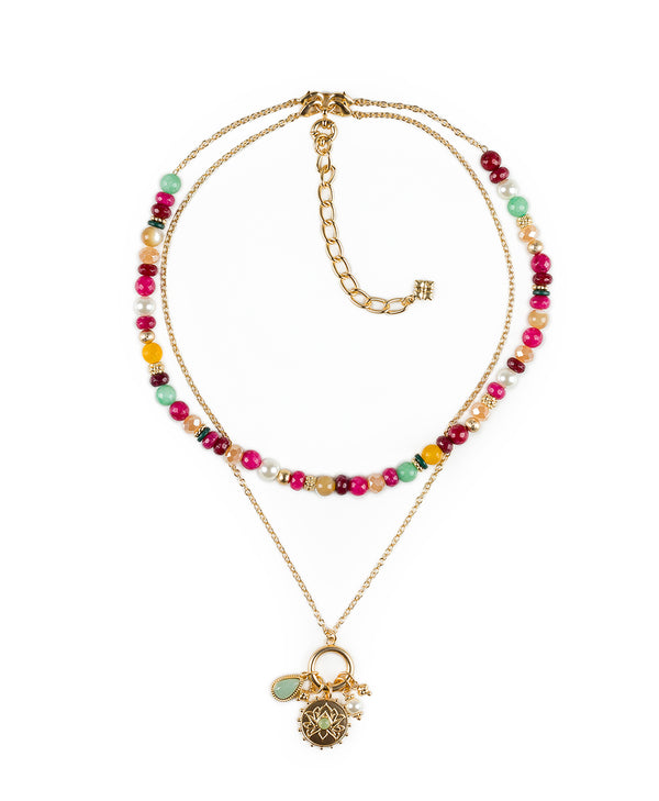 Patricia Nash Convertible Chain Necklace Eclectic Bead — Pink