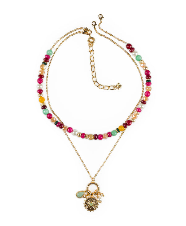 Patricia Nash Convertible Chain Necklace Eclectic Bead — Pink
