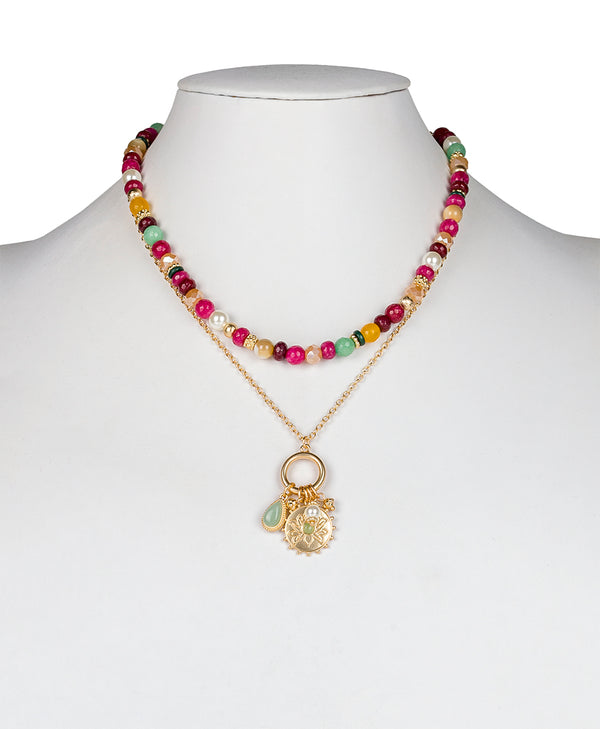 Patricia Nash Convertible Chain Necklace Eclectic Bead — Pink