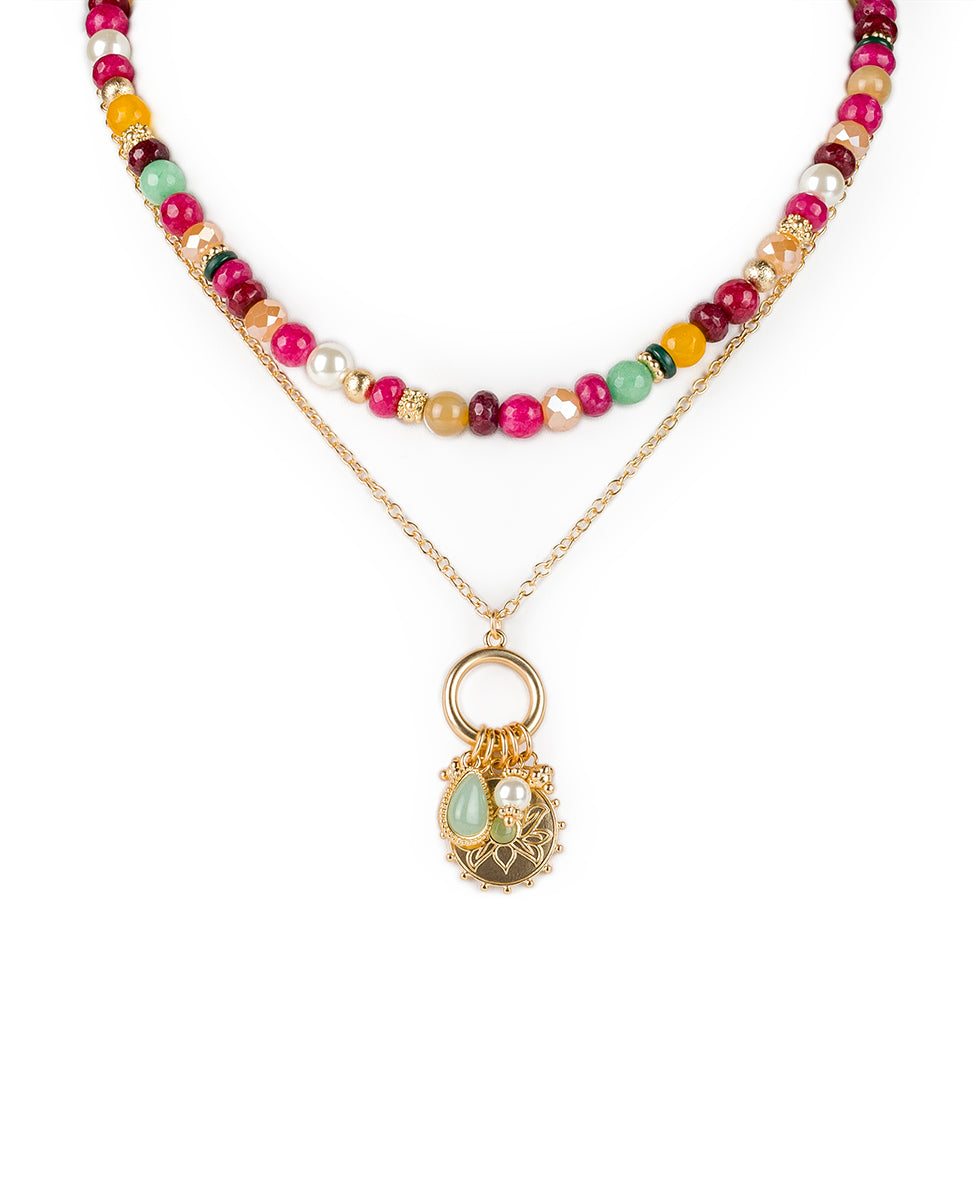 patricia nash Convertible Chain Necklace Eclectic Bead — Pink