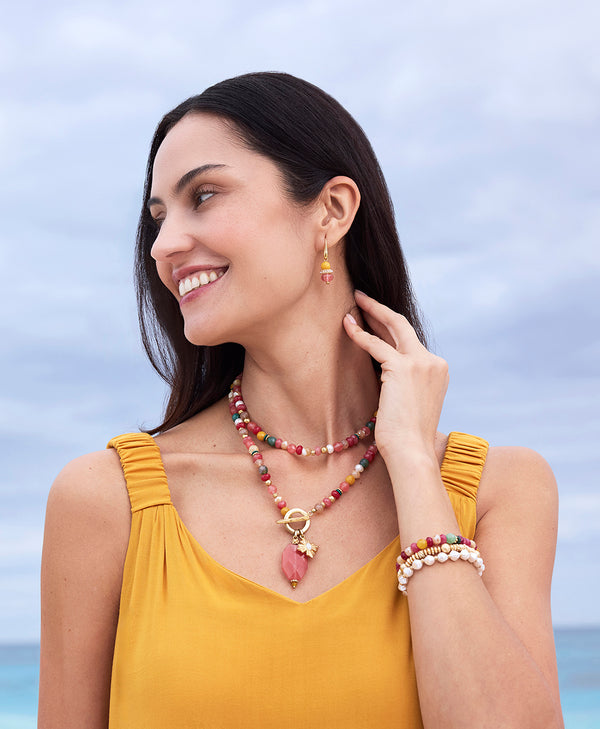 Patricia Nash Convertible Necklace Eclectic Bead — Pink