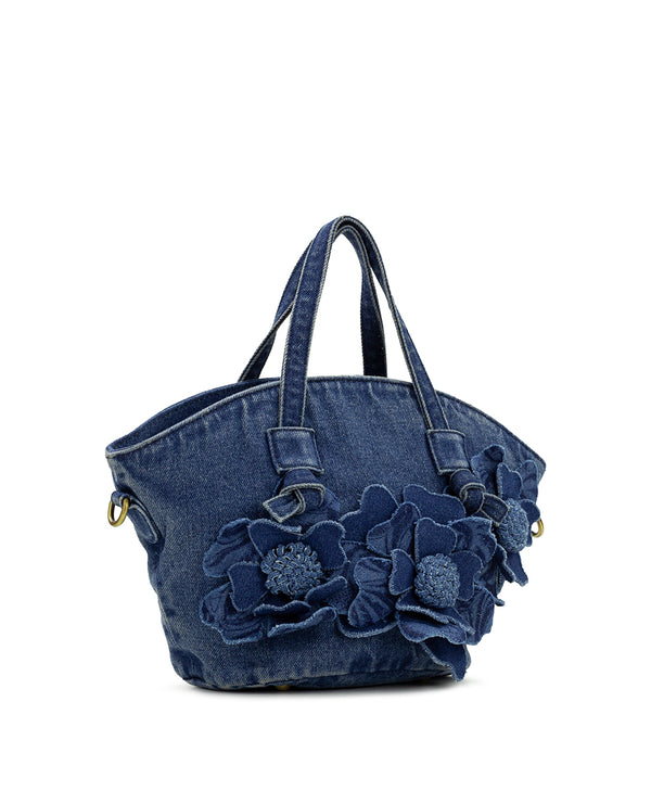 Patricia Nash Corallina Tote Crossbody Floral Applique Denim