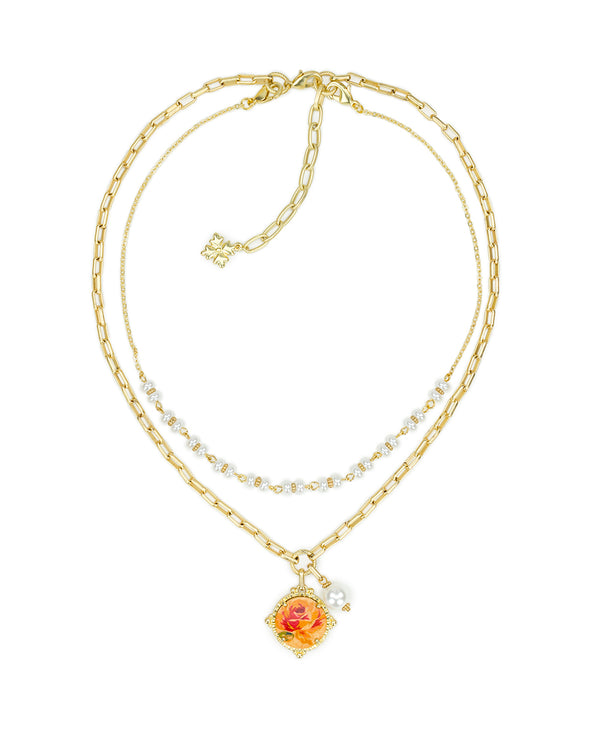 Patricia Nash Double Strand Necklace Leather Inset ‑ Aegean Blooms Spot Print