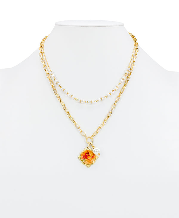 Patricia Nash Double Strand Necklace Leather Inset ‑ Aegean Blooms Spot Print