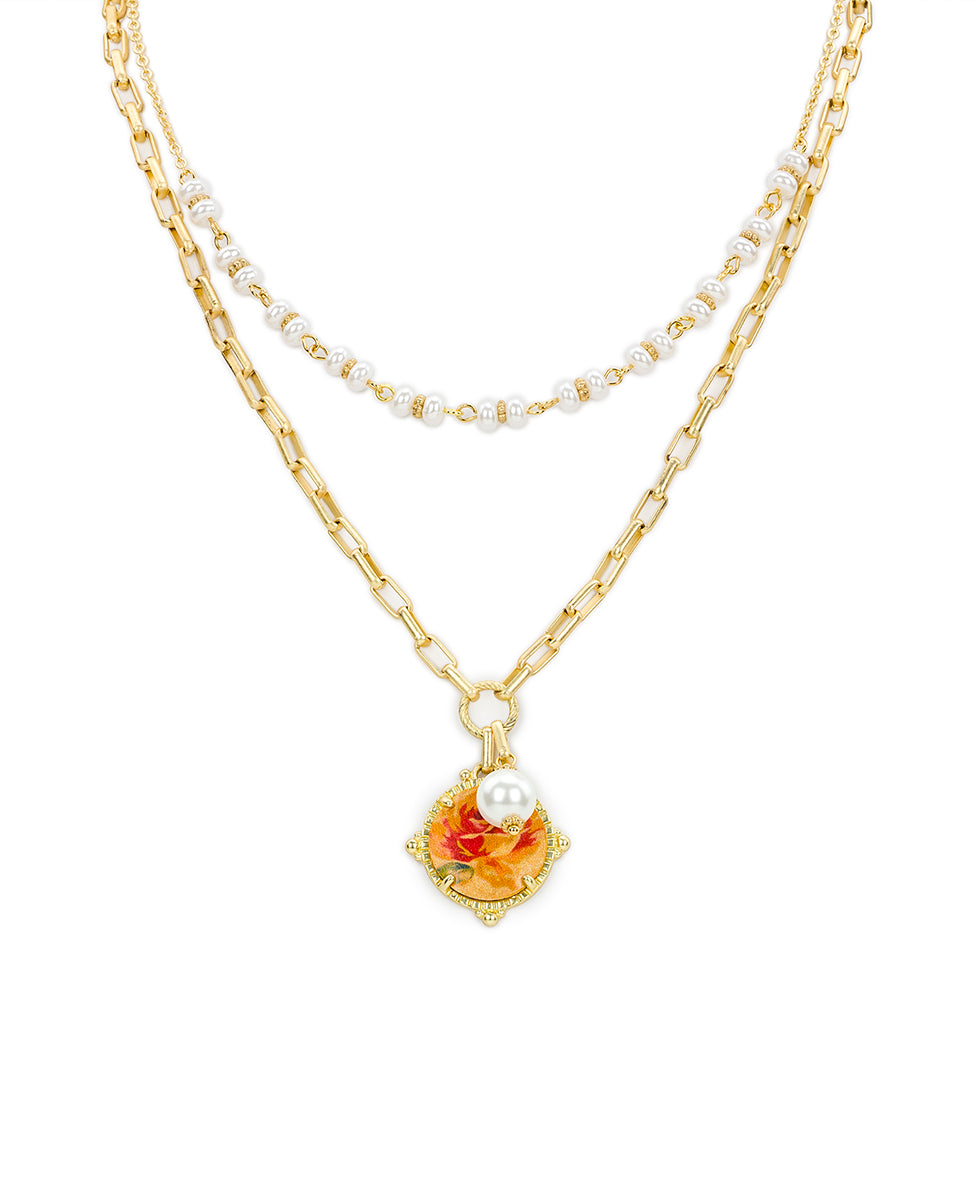 patricia nash Double Strand Necklace Leather Inset ‑ Aegean Blooms Spot Print