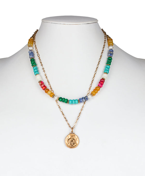 Patricia Nash Double Strand Necklace With Bee Pendant World Bead