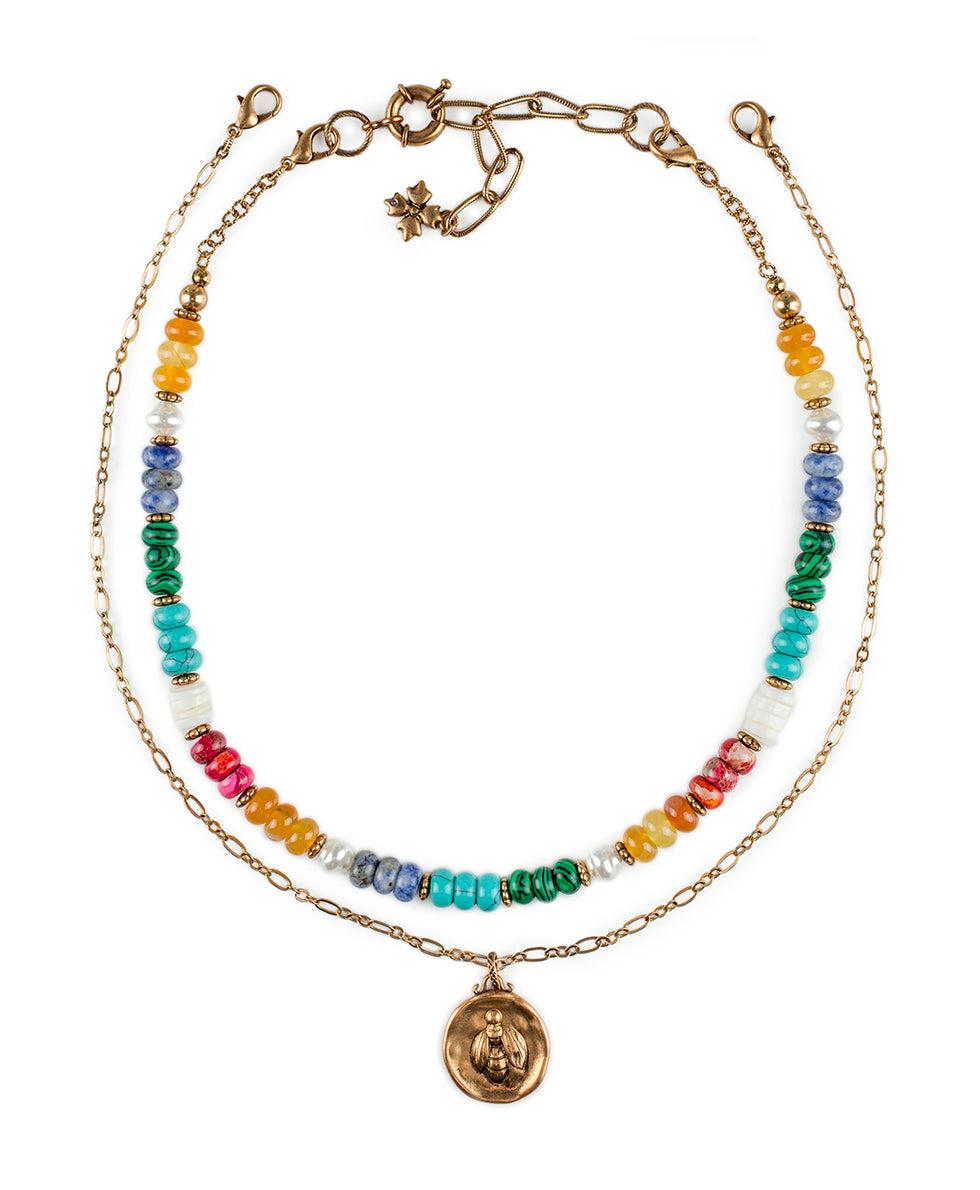 patricia nash Double Strand Necklace with Bee Pendant World Bead