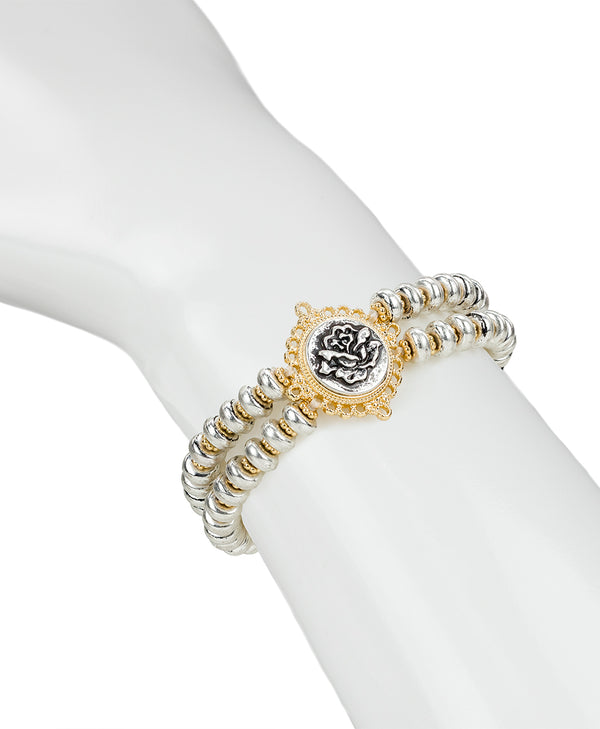 Patricia Nash Double Stretch Bracelet Carved Metal Rose