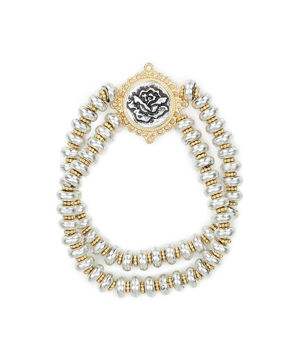 patricia nash Double Stretch Bracelet Carved Metal Rose