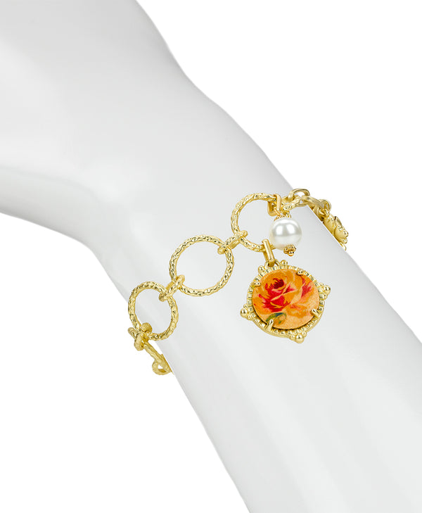 Patricia Nash Drop Bracelet Leather Inset ‑ Aegean Blooms Spot Print