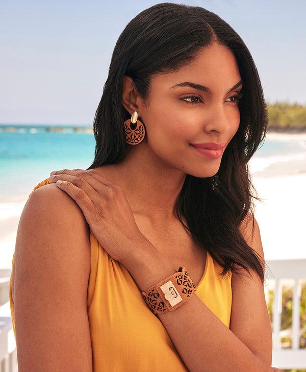 Patricia Nash Galati Doorknocker Post Earrings Leather Lace