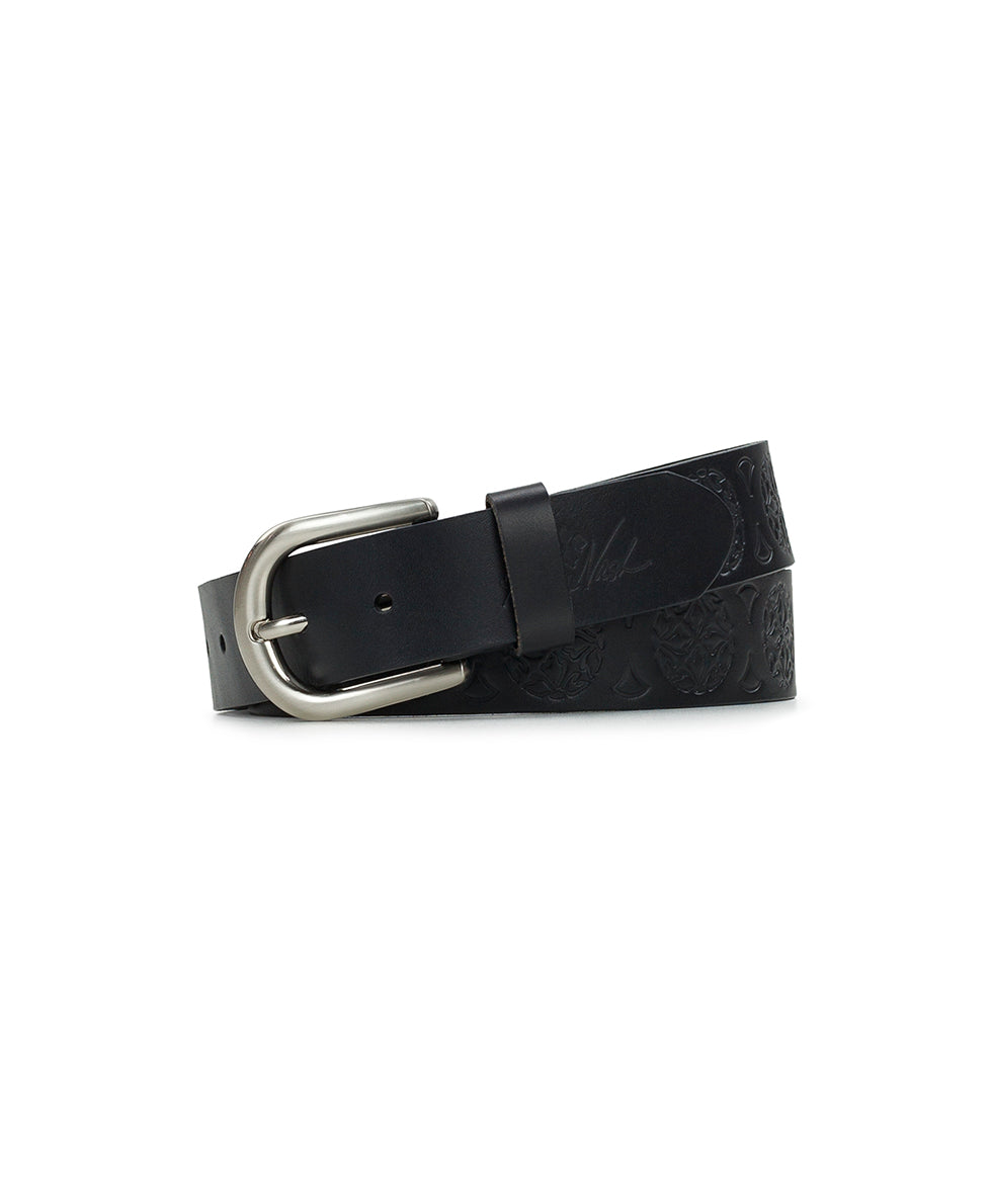 patricia nash Grace Floret Embossed Belt Handcut Tooled — Black