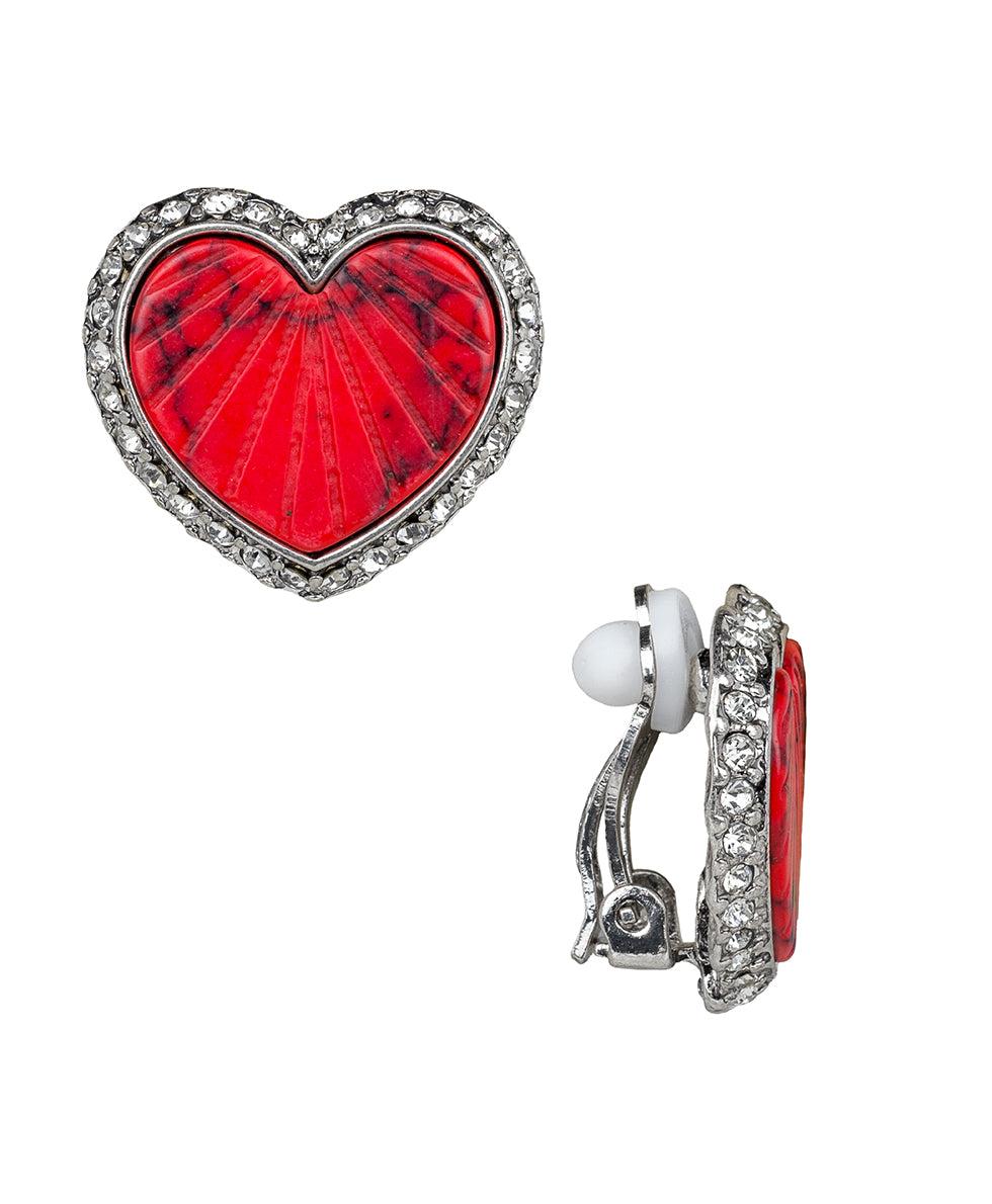 patricia nash Heart Button Clip Earrings Lovely Stone