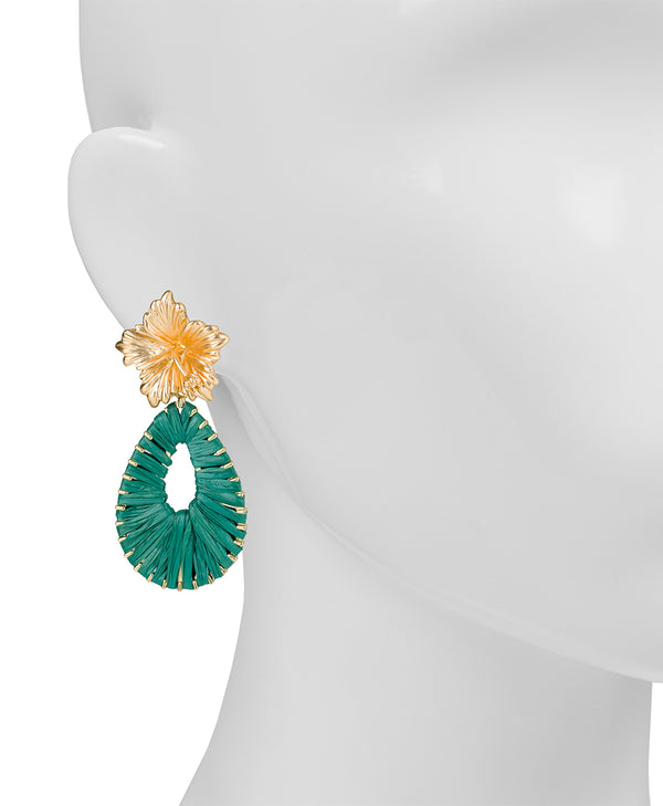 Patricia Nash Hibiscus Tear Drop Earrings Raffia Flower