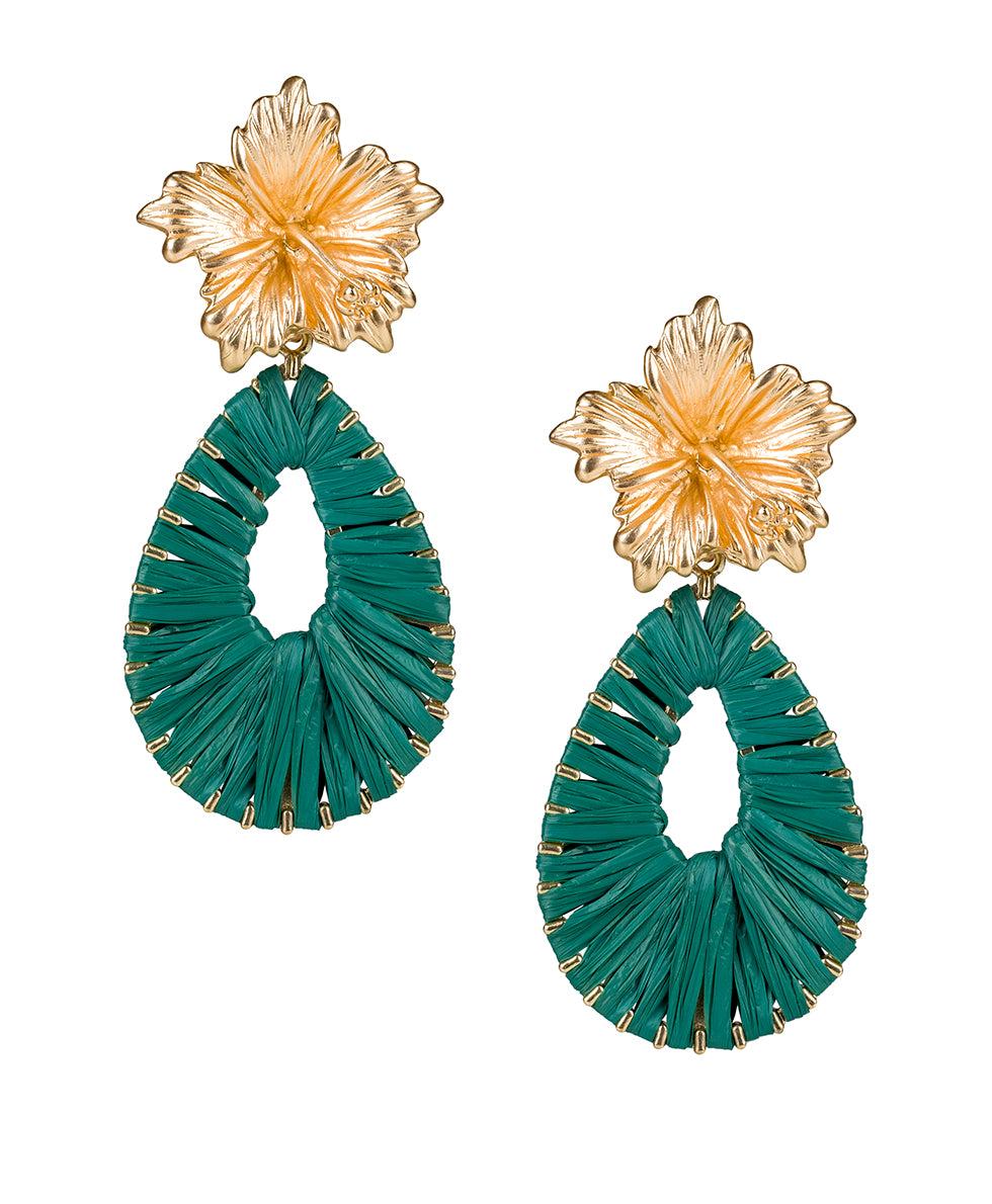 patricia nash Hibiscus Tear Drop Earrings Raffia Flower