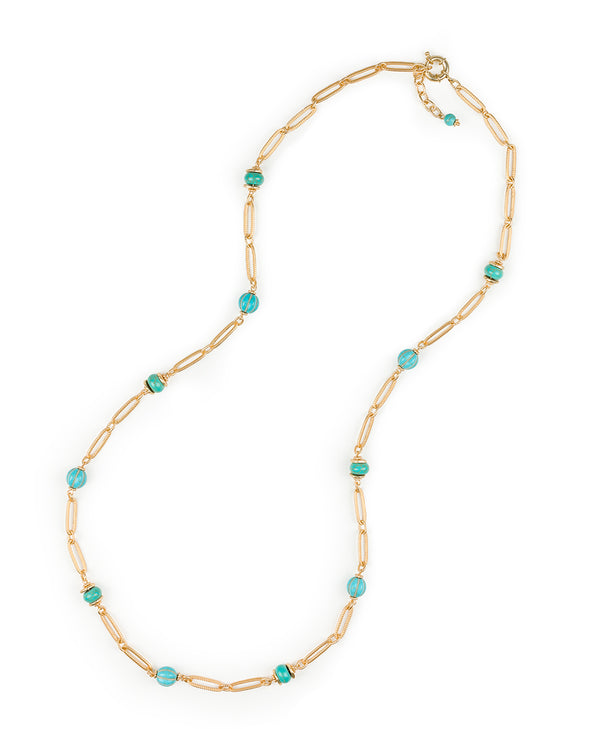 Patricia Nash Long Beaded Station Necklace Blue Ocean