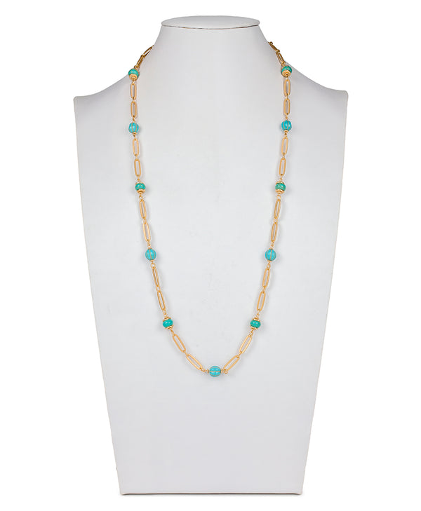 Patricia Nash Long Beaded Station Necklace Blue Ocean