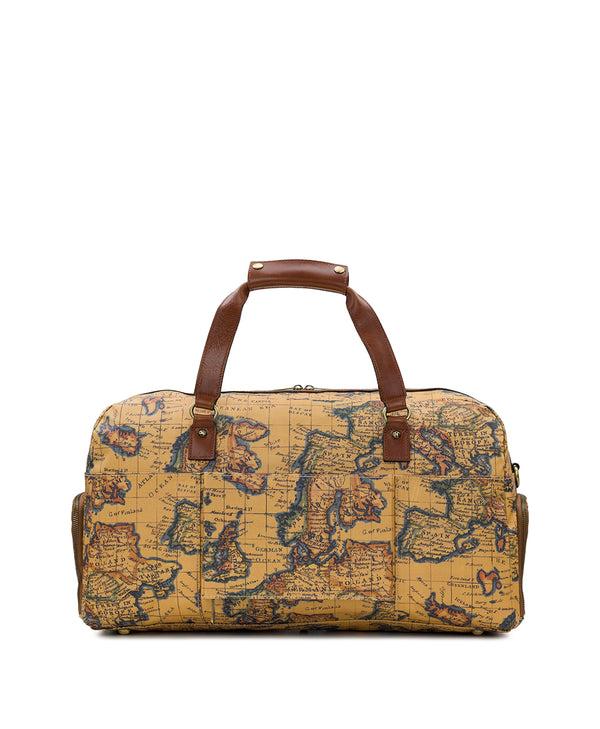 Patricia Nash Mandara Overnighter Duffel Patina Coated Linen Canvas — European Map Print