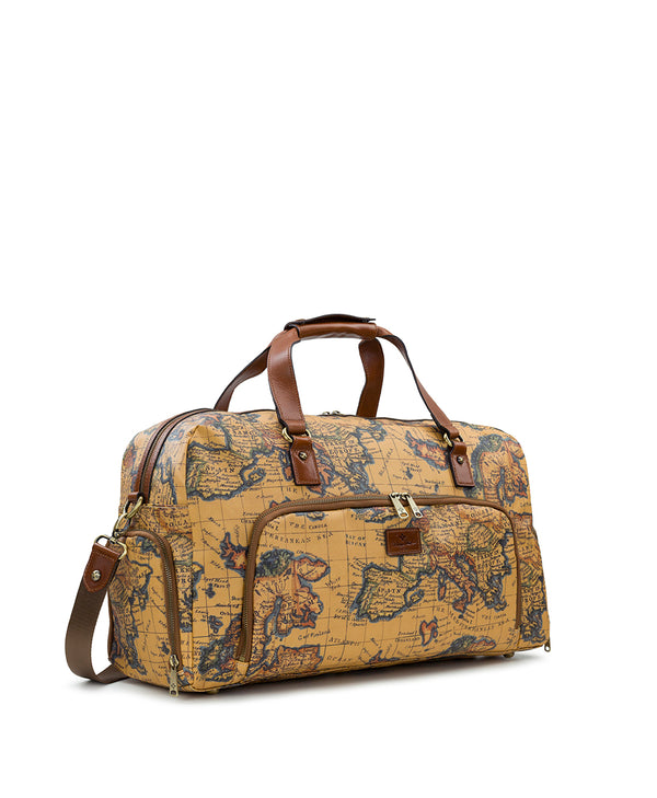 Patricia Nash Mandara Overnighter Duffel Patina Coated Linen Canvas — European Map Print
