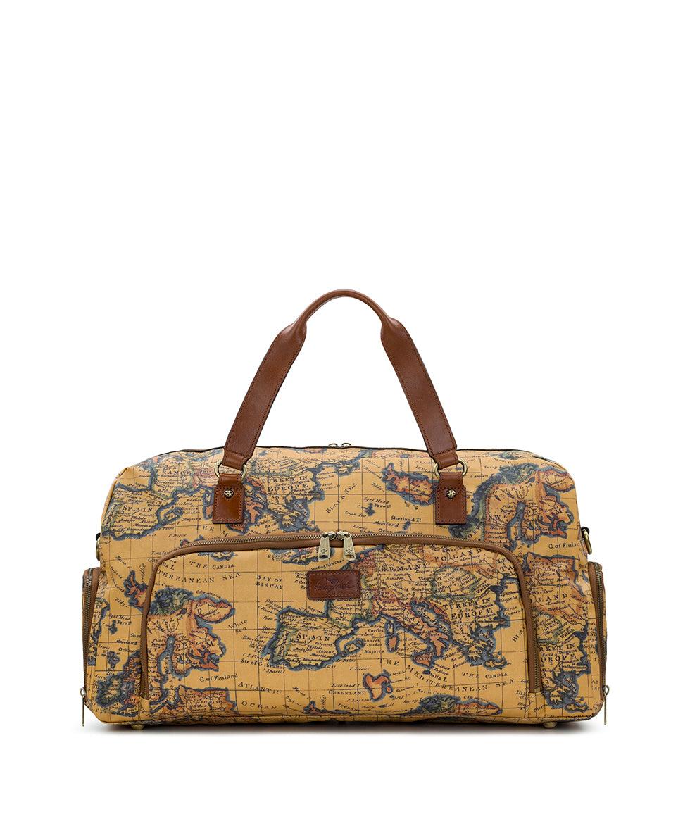 patricia nash Mandara Overnighter Duffel Patina Coated Linen Canvas — European Map Print