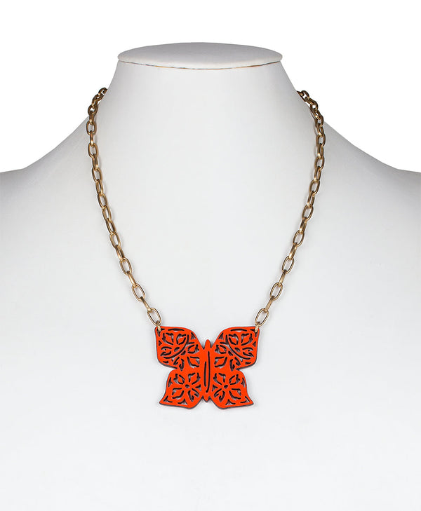 Patricia Nash Maniola Butterfly Pendant Necklace Leather Lace