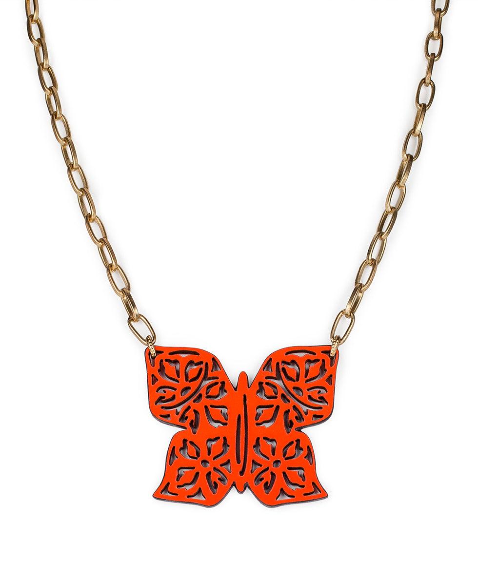 patricia nash Maniola Butterfly Pendant Necklace Leather Lace