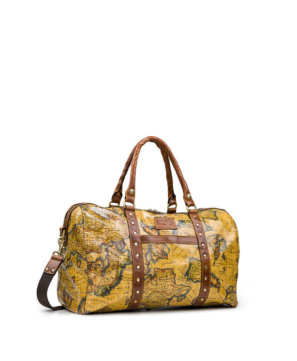 Patricia Nash Milano Weekender Duffel Bag European Map Leather