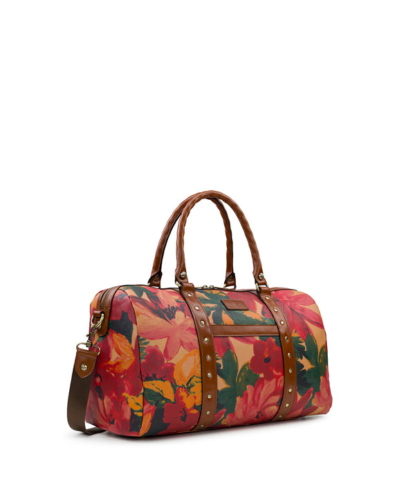 Patricia Nash Milano Weekender Duffel Bag Patina Coated Linen Canvas — Spring Multi