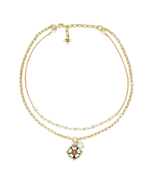 Patricia Nash Modular Drop And Pearl Necklace Leather Inset Collection