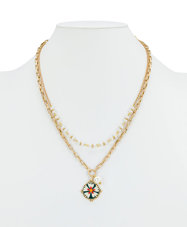 Patricia Nash Modular Drop And Pearl Necklace Leather Inset Collection