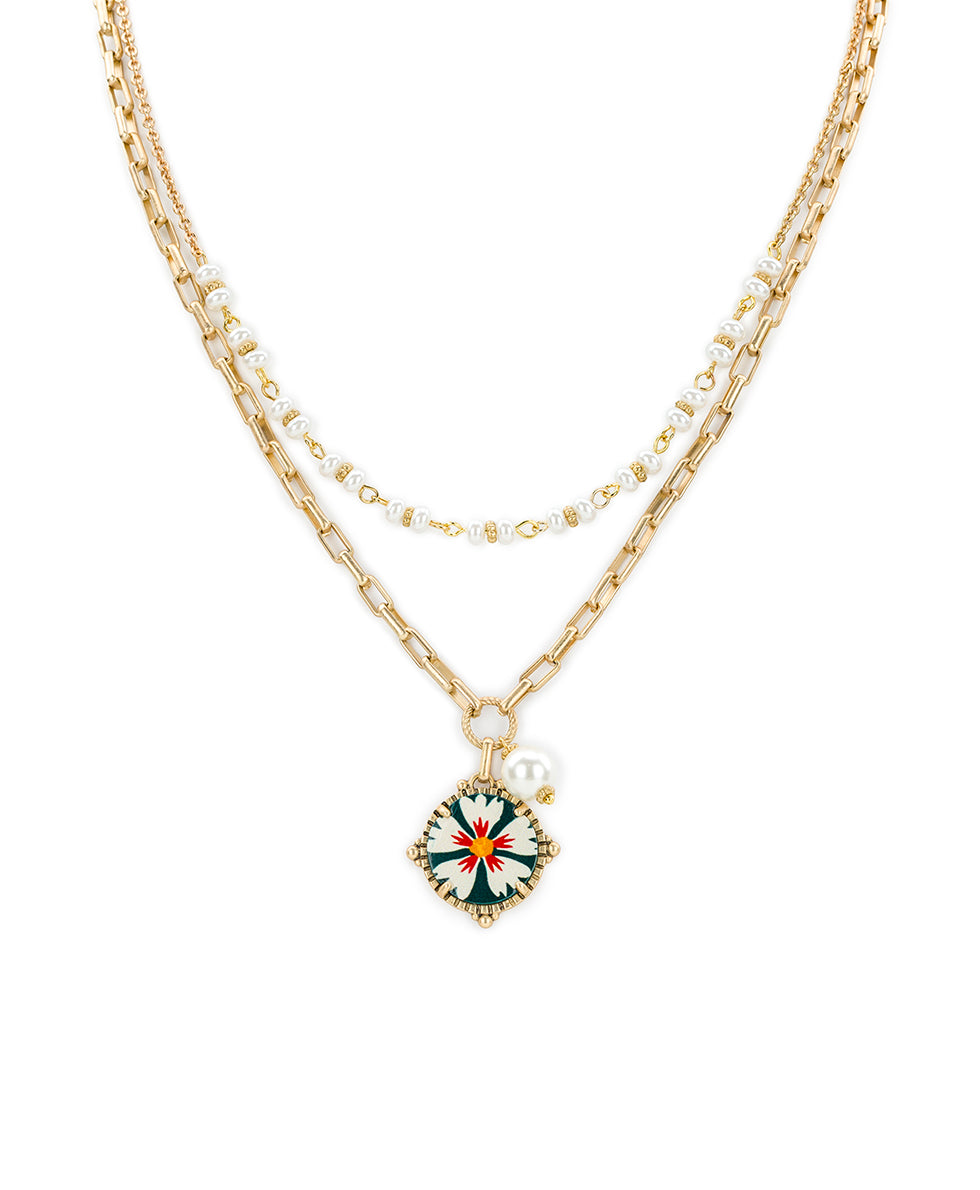 patricia nash Modular Drop and Pearl Necklace Leather Inset Collection