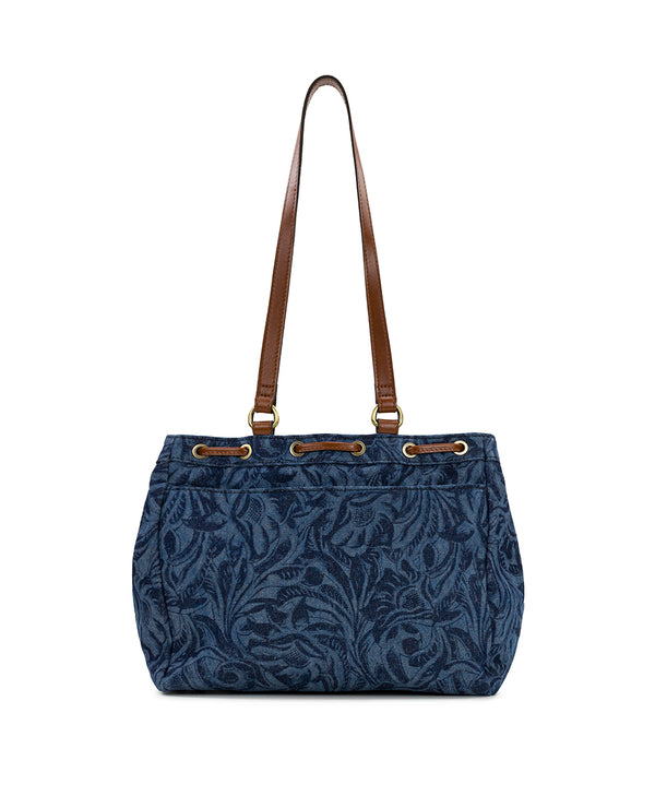 Patricia Nash Mouliana Drawstring Satchel Cavo Tooled Denim