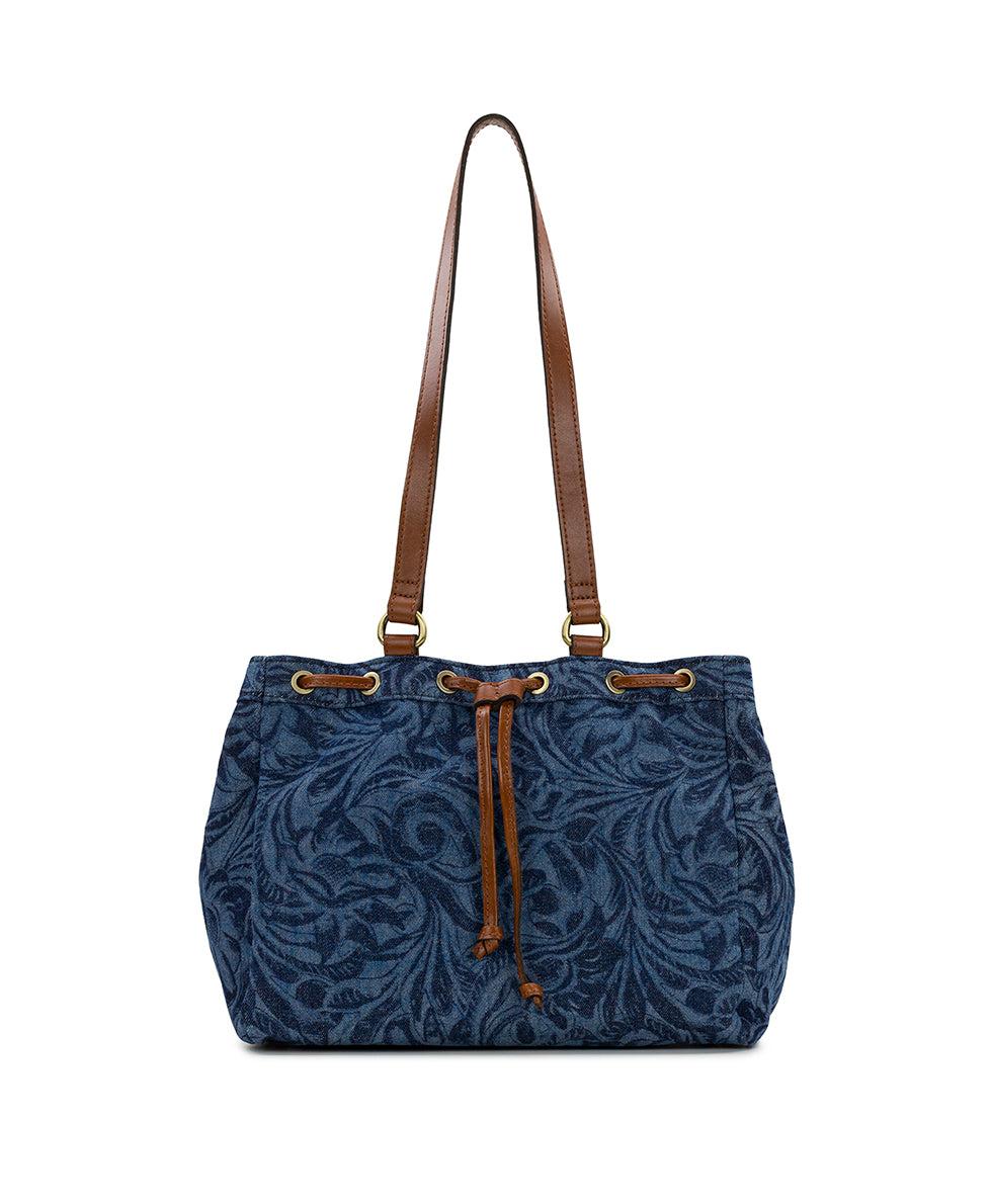 patricia nash Mouliana Drawstring Satchel Cavo Tooled Denim